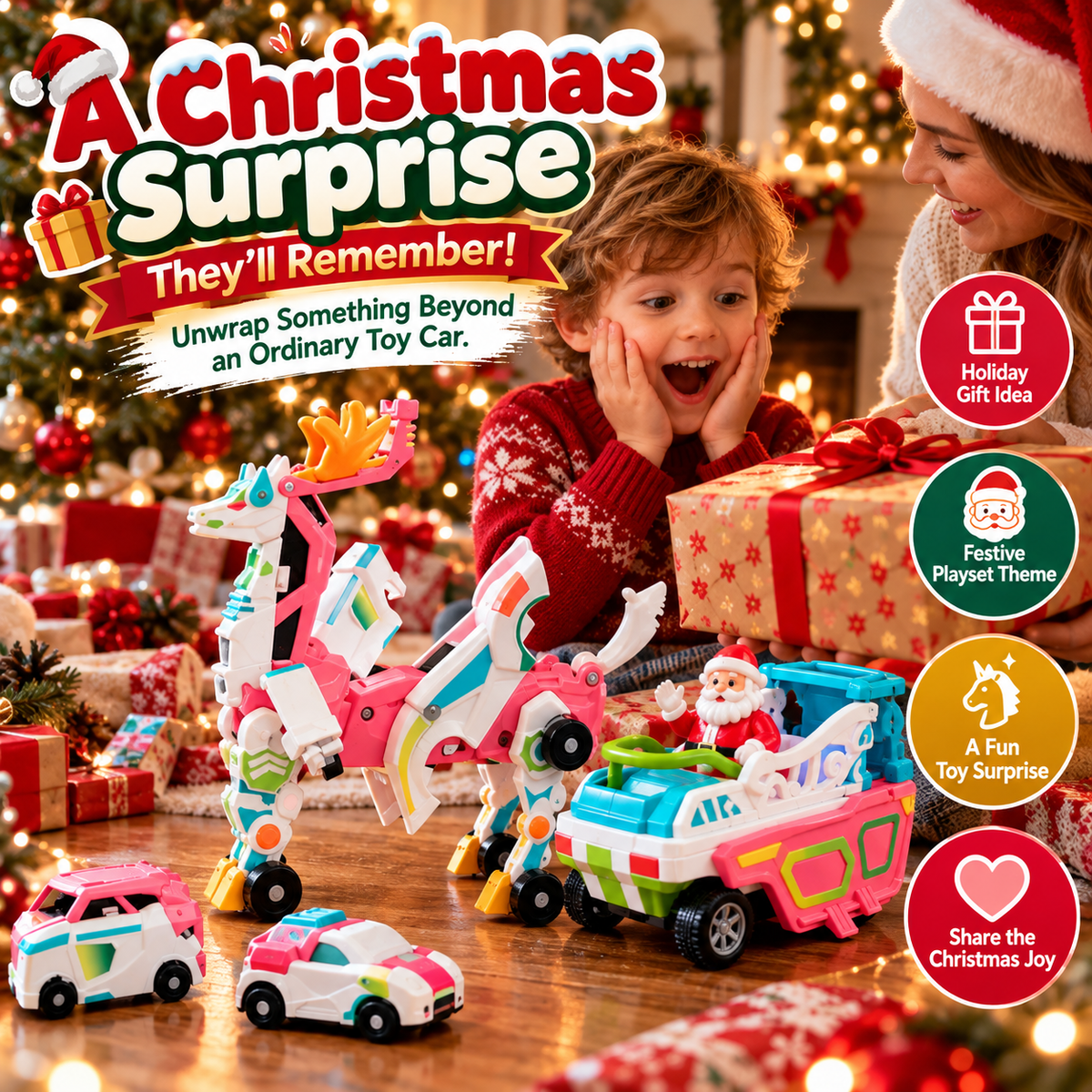 2-in-1 Christmas Transforming Toy | Unicorn and Santa Sleigh, product image 6