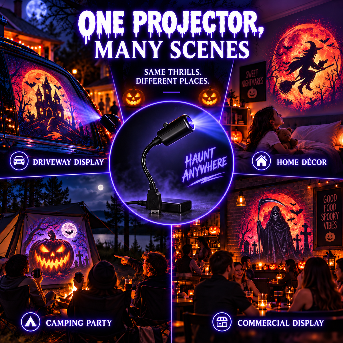π Halloween Window Projector β¨ 11 Spooky Films USB Powered Holiday Decor