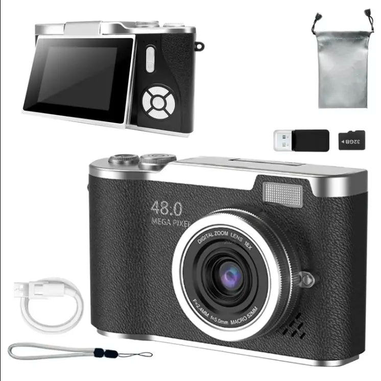 Portable 1080P Flip Screen Camera – Compact Pocket Vlog Camera with 32GB