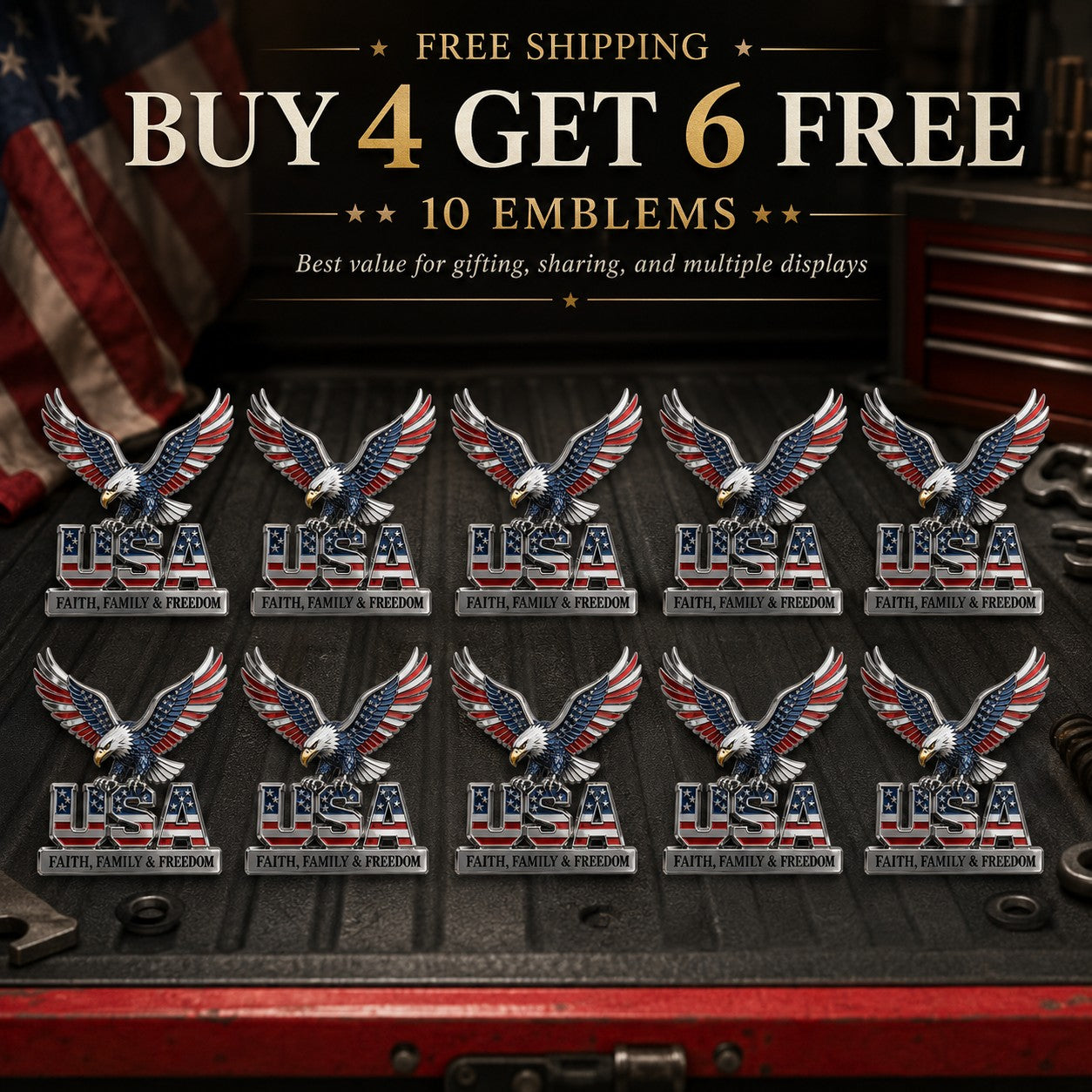 🇺🇸250th Anniversary- ★USA Faith, Family & Freedom★ Metal Emblem