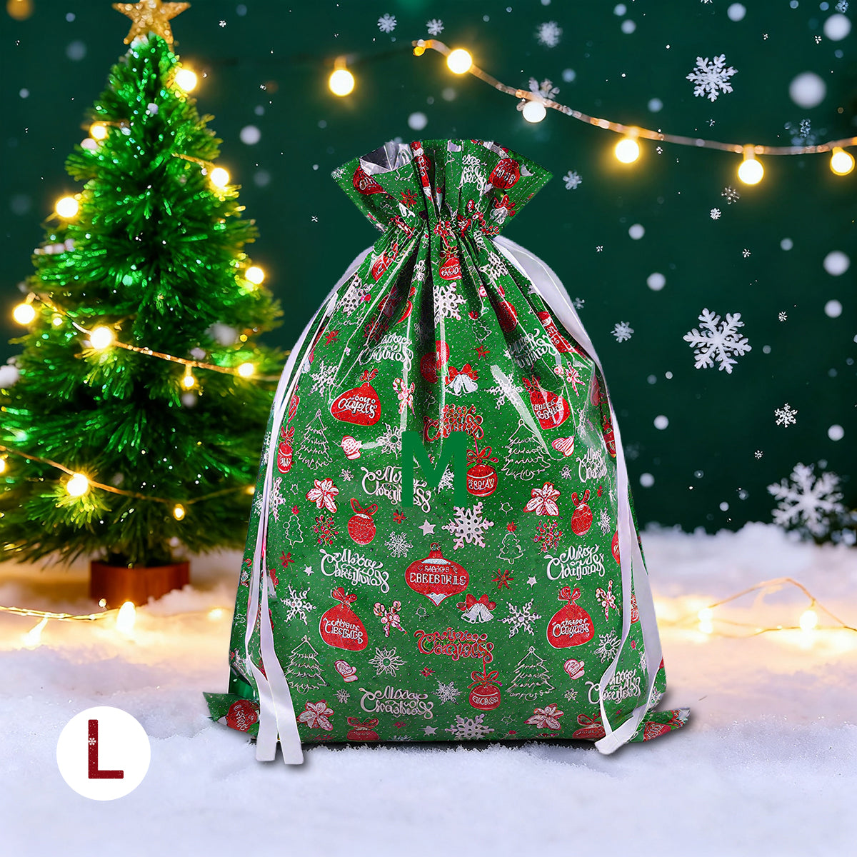 Christmas Cheer Drawstring Gift Bags