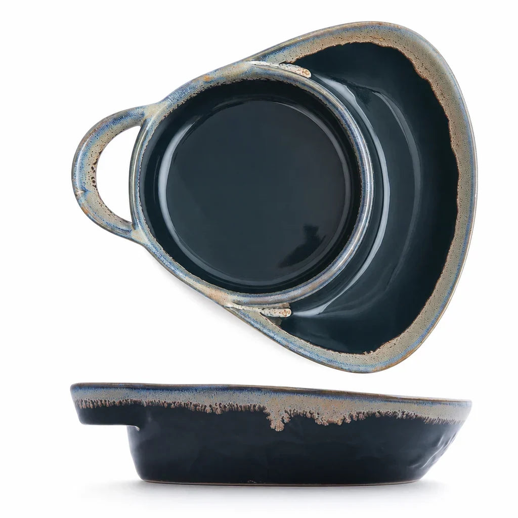 🍲Retro Ceramic Divided Baking Dish, Dual Compartment Vintage Serving Dish
