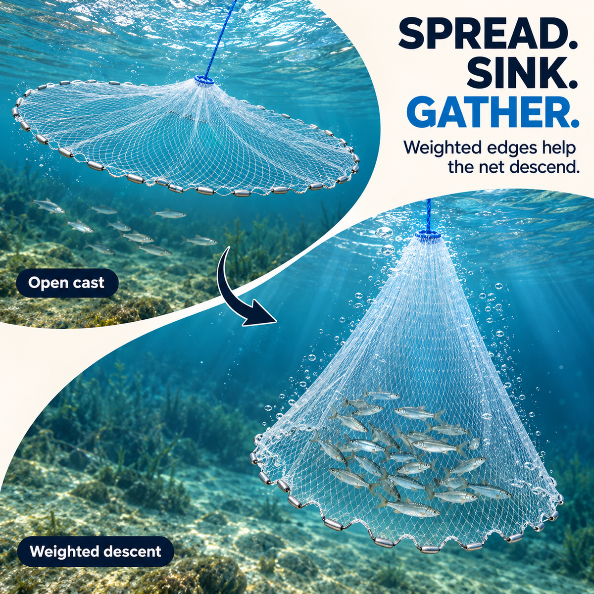 π£β¨ Easy-Throw Cast Net β Heavy-Duty Mesh, Rapid Sinking, Versatile π