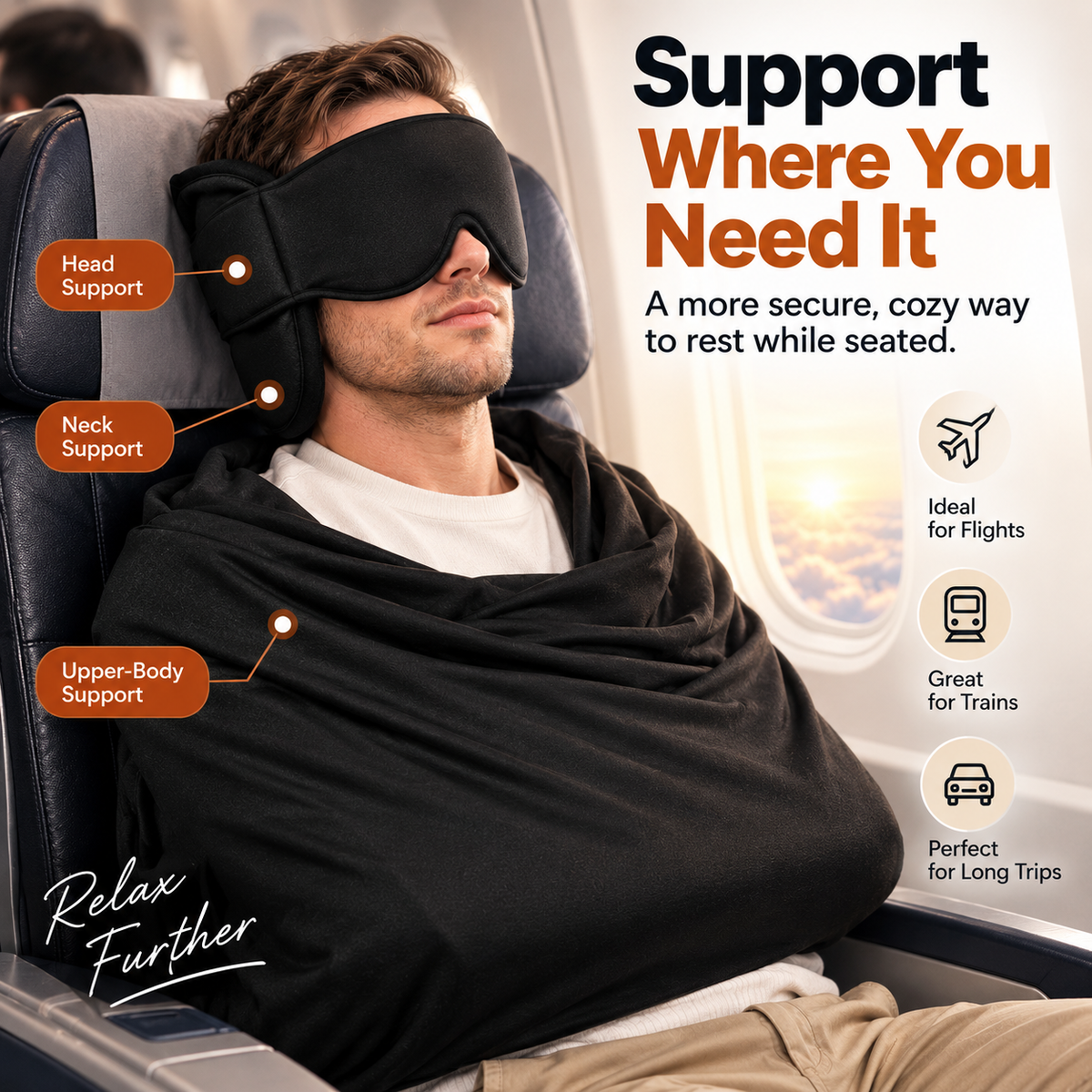 3-in-1 Travel Sleep Support – Blackout Eye Mask & Head Support