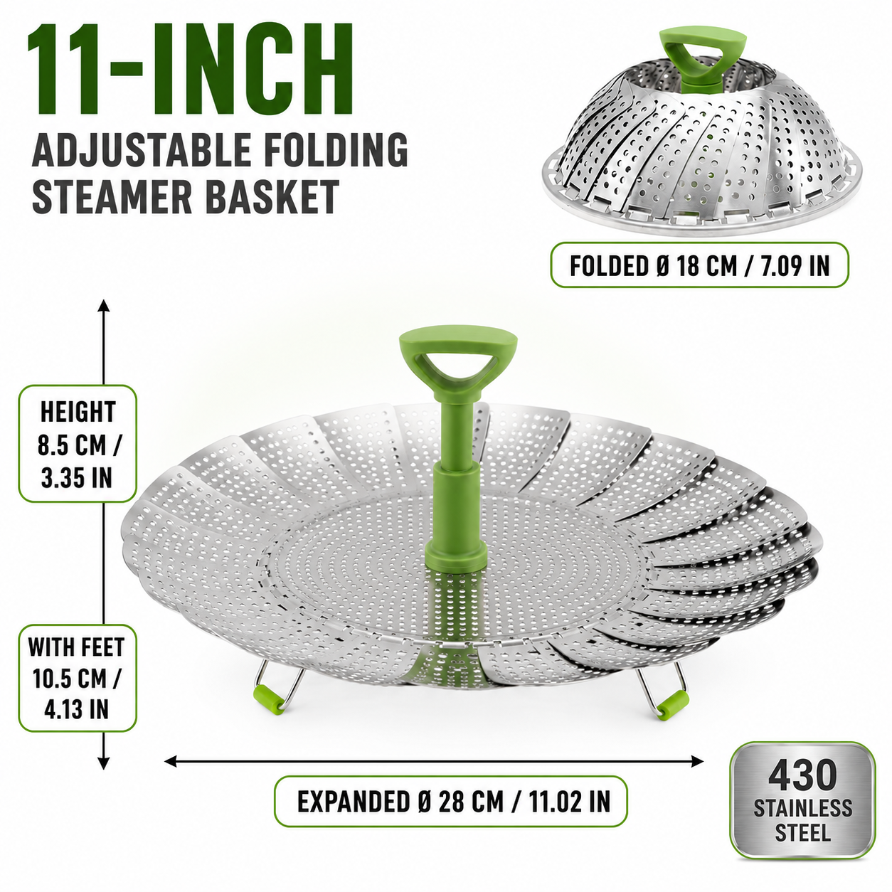 π₯¦ 3-in-1 Adjustable Folding Steamer Basket β Steam, Rinse & Serve