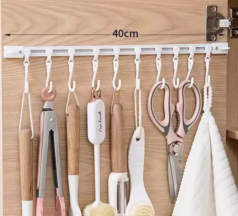 No-Drill Sliding Rail Hook Organizer β 10 Adjustable Cabinet Hooks