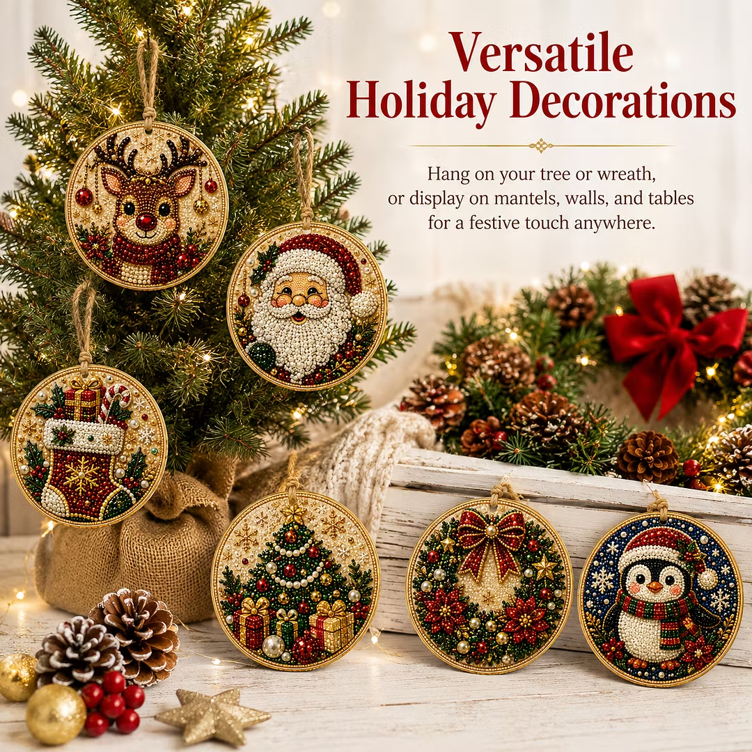 6Pcs DIY Wooden Christmas Tree Diamond Painting Ornaments