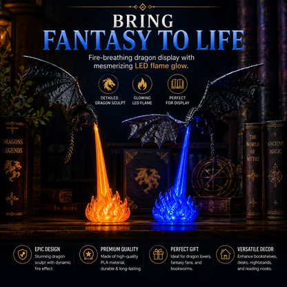 3D Fire-Breathing Dragon LED Display – Fantasy Bookshelf Decor with Glowing Flame