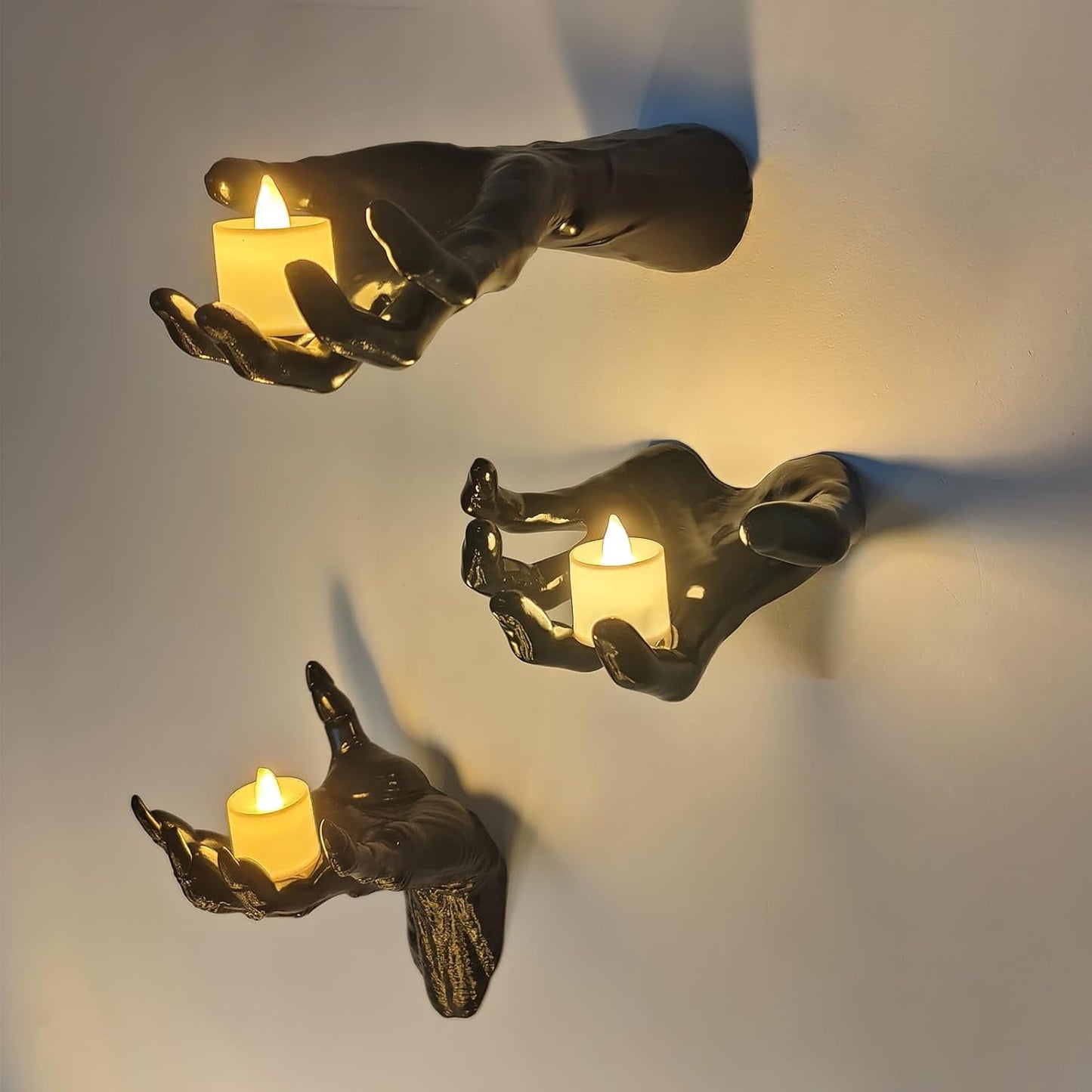 👻 Ghost Hand LED Candle Holder Set – 3-Piece Gothic Halloween Wall Decor