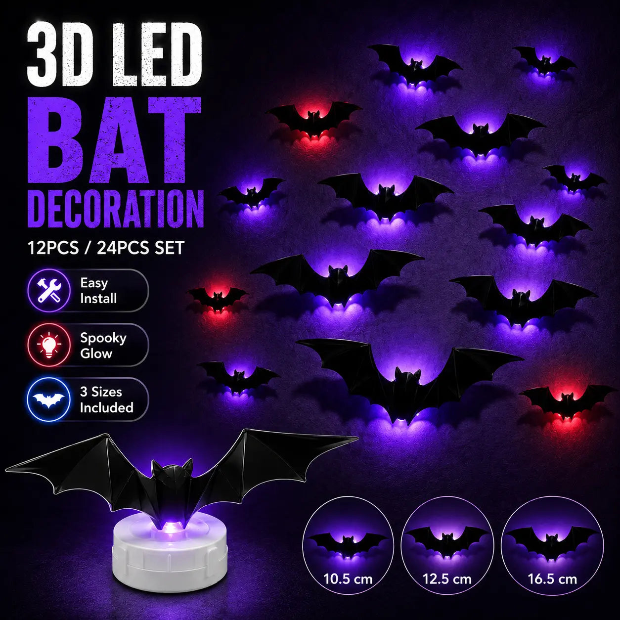 3D LED Bat Wall Decorations
