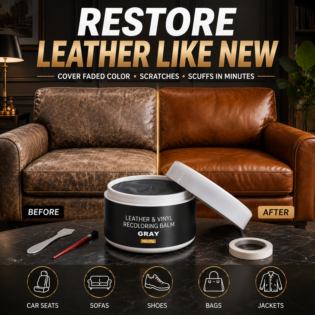 Leather & Vinyl Recoloring Balm Kit – Restore Faded Seats, Sofas & Shoes