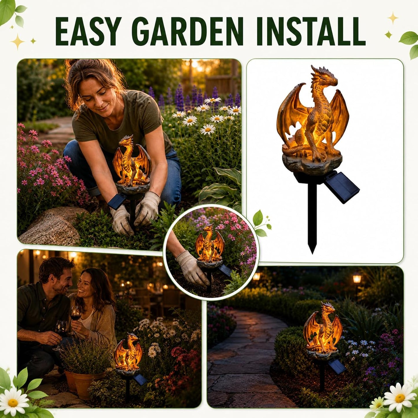 Solar Dragon Garden Statue Light