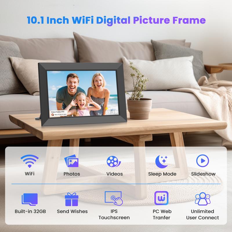 10.1" WiFi Digital Photo Frame – HD Touch Screen, 32GB Storage