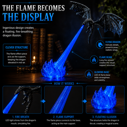 3D Fire-Breathing Dragon LED Display – Fantasy Bookshelf Decor with Glowing Flame
