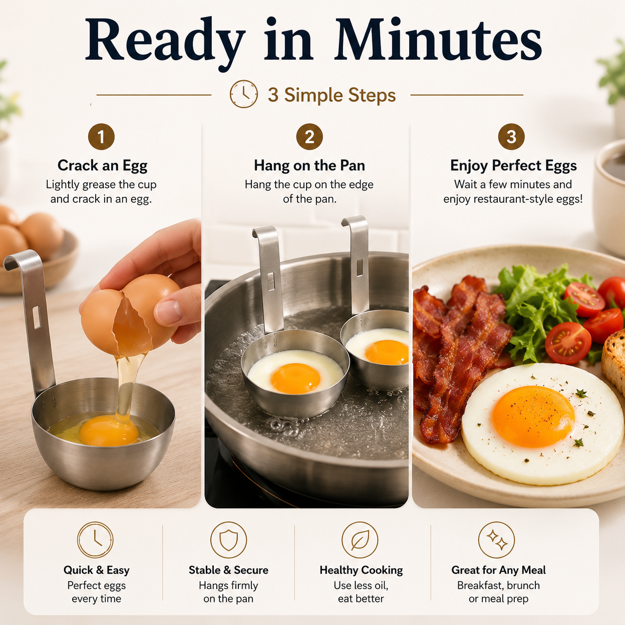 🍳 Stainless Steel Egg Poacher Cup – Hanging Pan Egg Cooker for Perfect Round Eggs