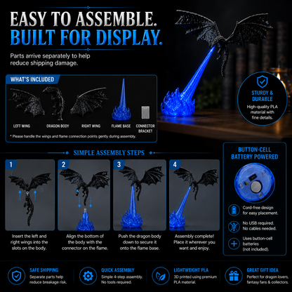 3D Fire-Breathing Dragon LED Display – Fantasy Bookshelf Decor with Glowing Flame