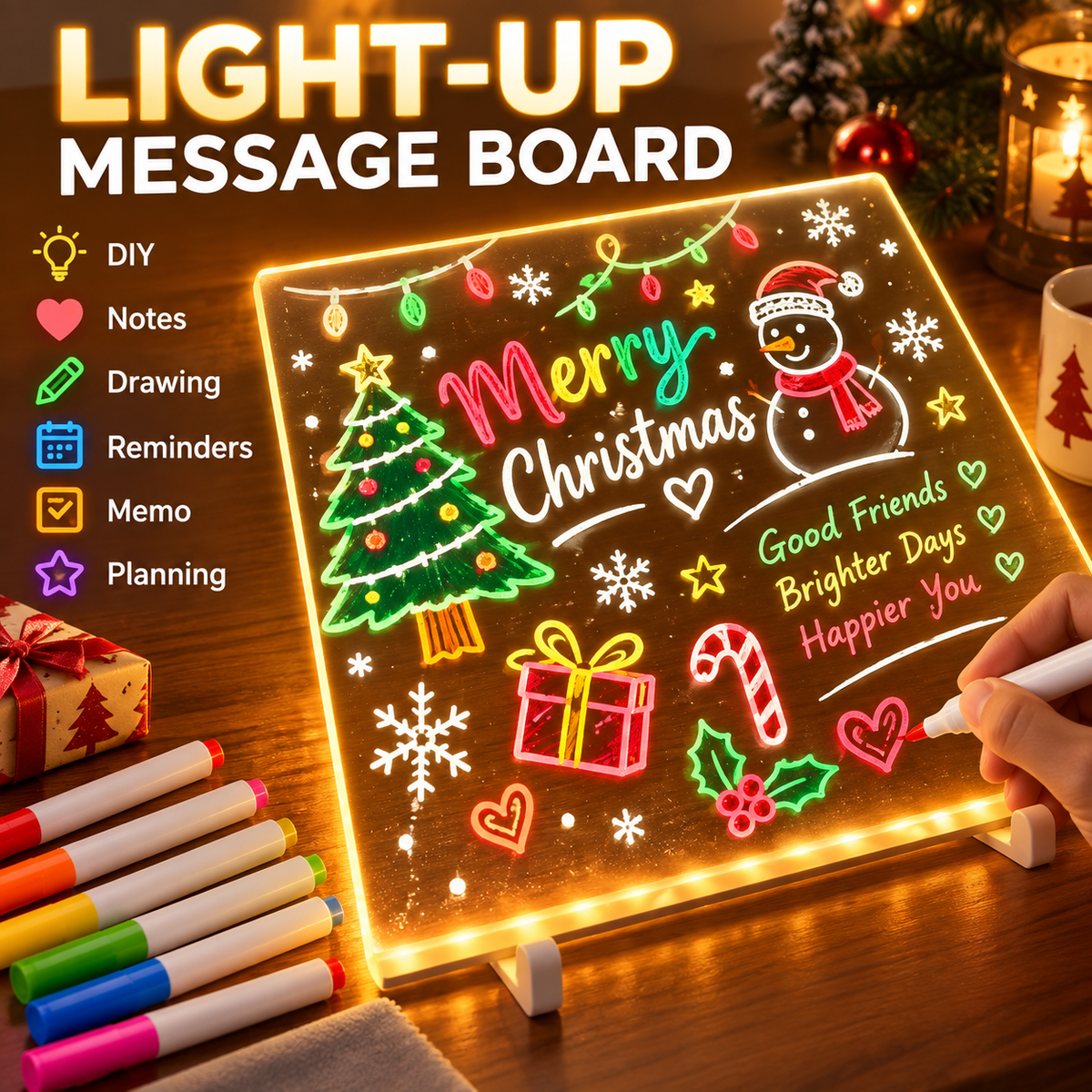 Creative Rewritable Acrylic LED Message Board 🎨 (set come with 7 Pens)
