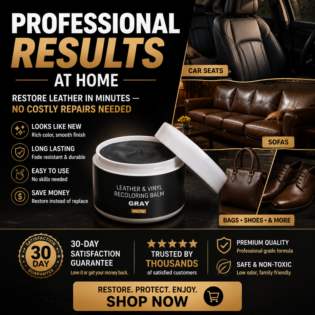 Leather & Vinyl Recoloring Balm Kit – Restore Faded Seats, Sofas & Shoes