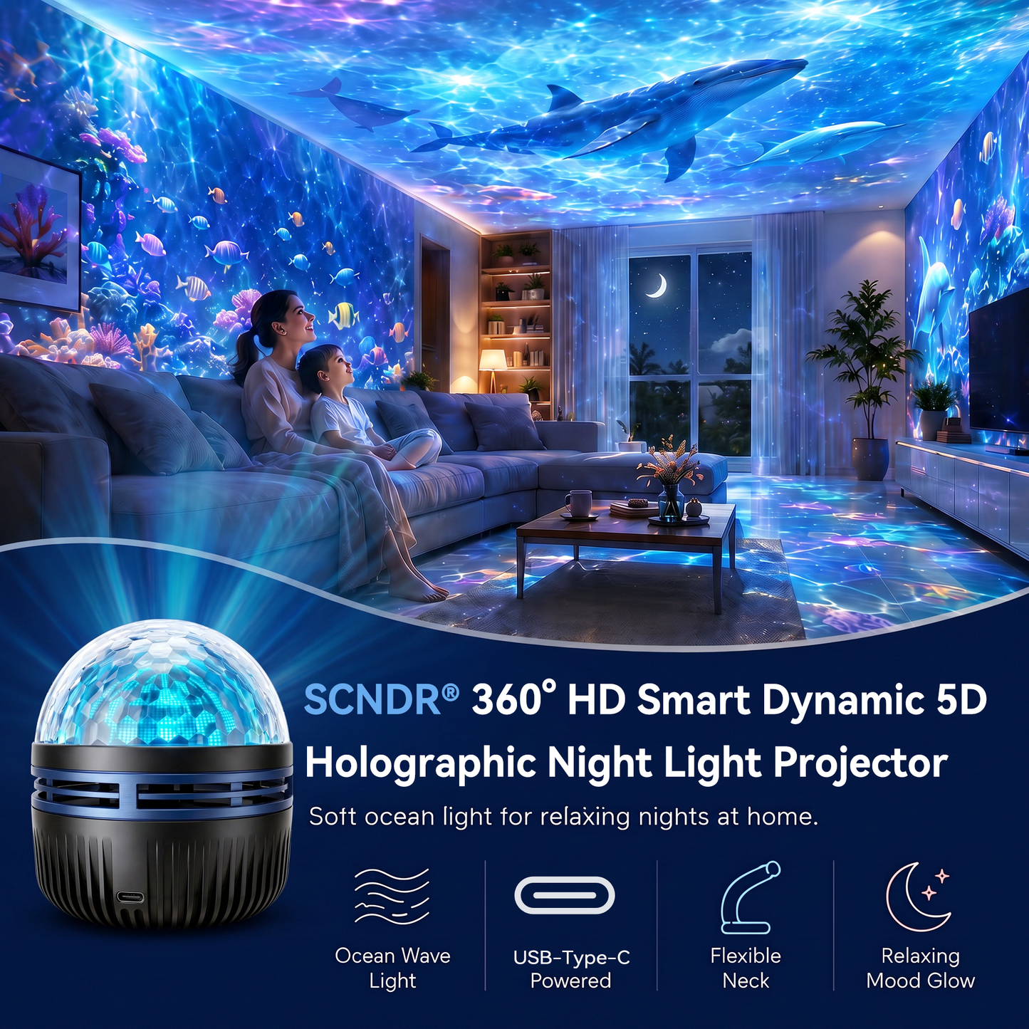 360° Smart Holographic Starry Sky Projector (HD Smart Dynamic 5D)