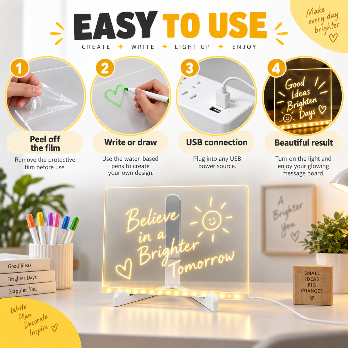 Creative Rewritable Acrylic LED Message Board 🎨 (set come with 7 Pens)