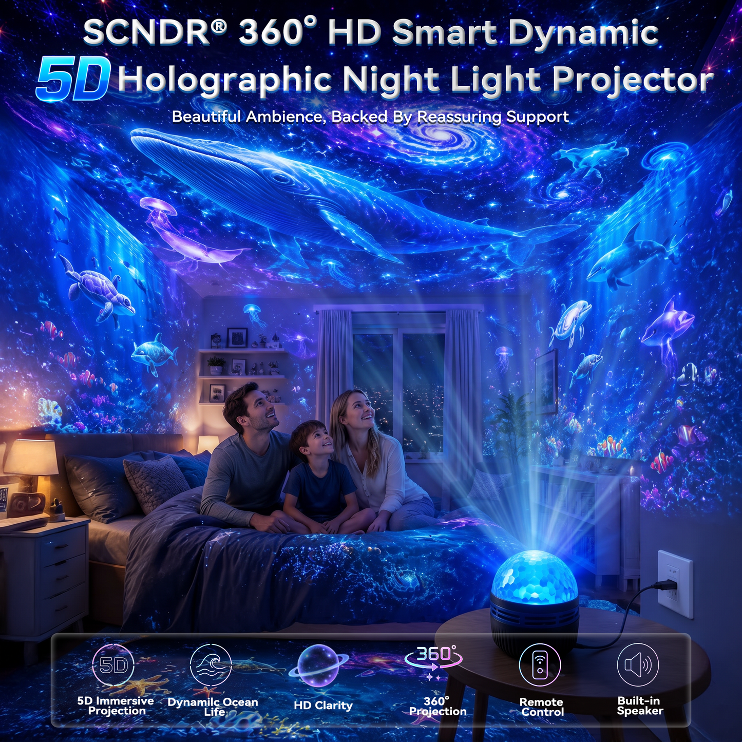 360° Smart Holographic Starry Sky Projector (HD Smart Dynamic 5D)