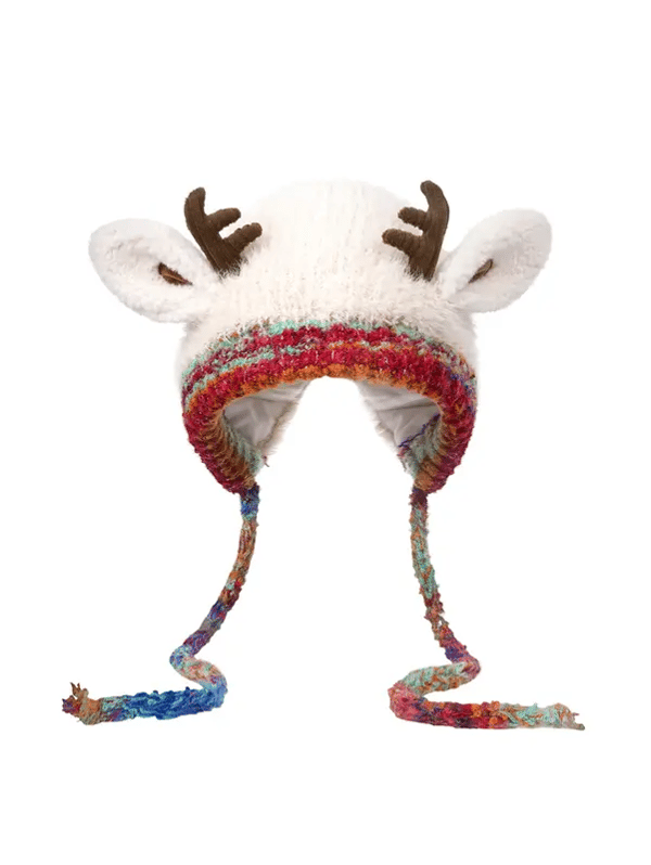 🔥 Warm Fluffy Christmas Reindeer Antler Hat | Cute 2-in-1 Wear