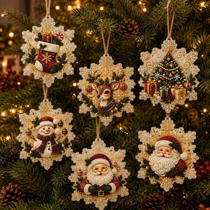 6Pcs DIY Wooden Christmas Tree Diamond Painting Ornaments