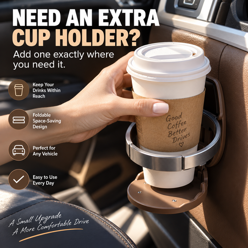 Universal Foldable Car Cup Holder – Space-Saving Drink & Phone Holder