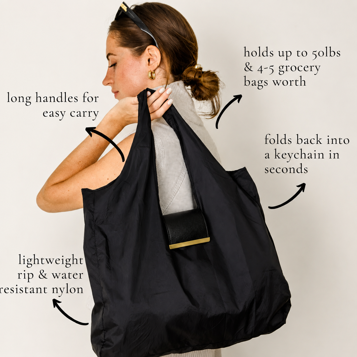 Foldable Keychain Shopping Bag, Eco Reusable Tote