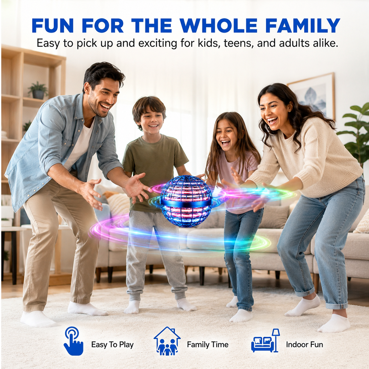 Safe enclosed LED flying orb shell