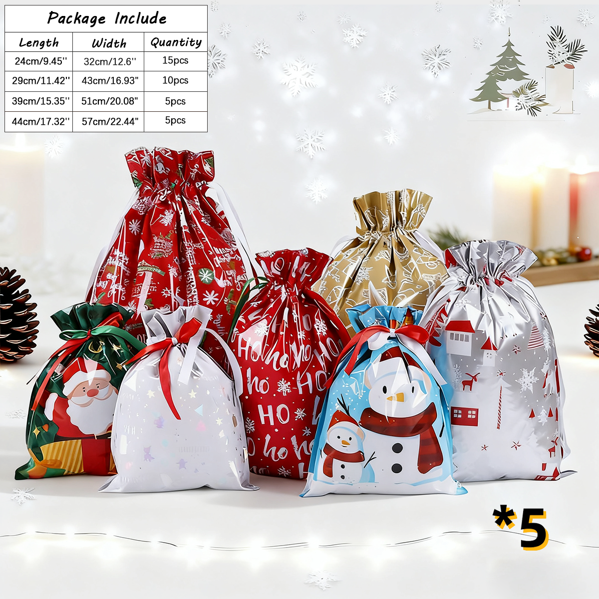 Christmas Cheer Drawstring Gift Bags