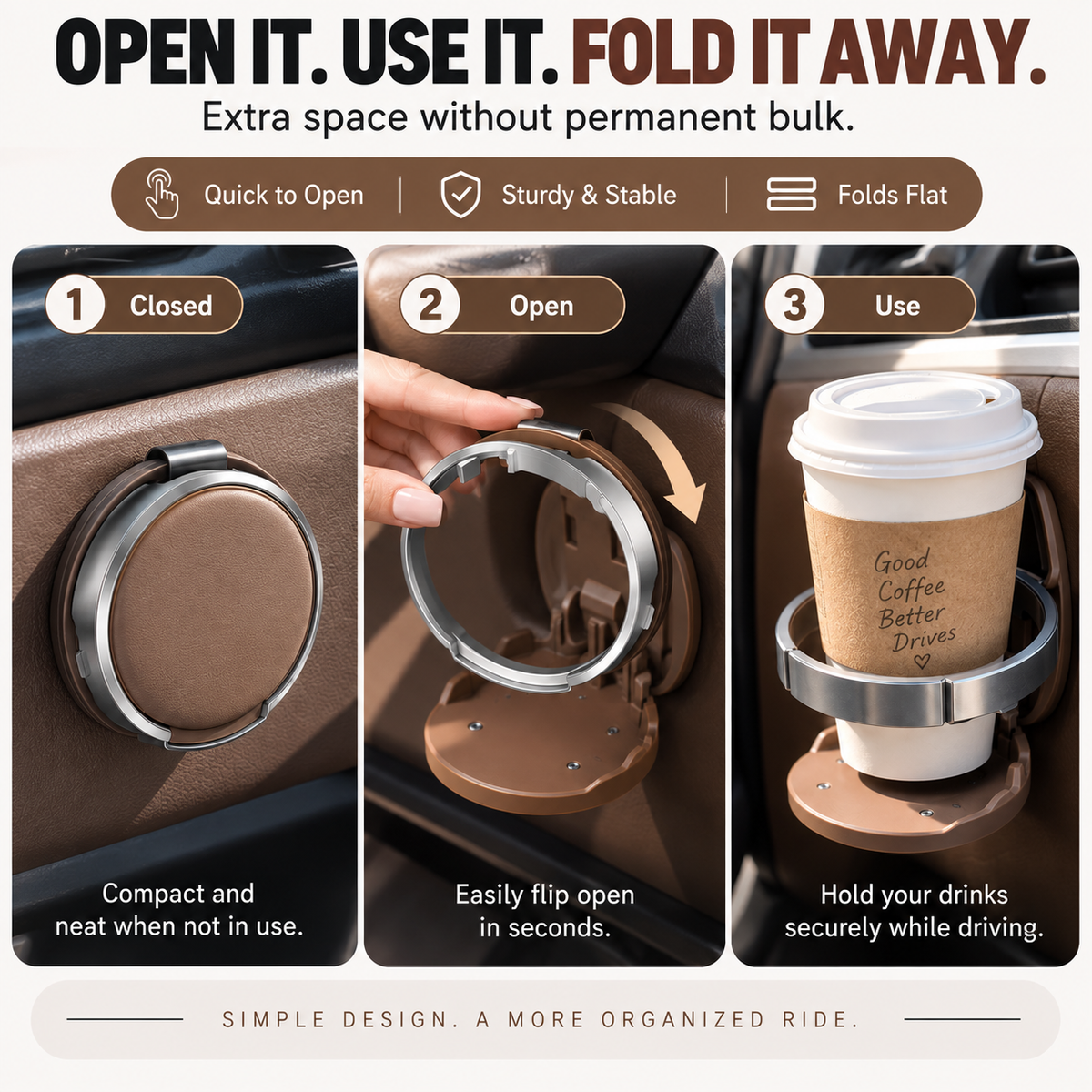 Universal Foldable Car Cup Holder – Space-Saving Drink & Phone Holder