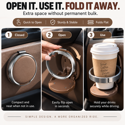 Universal Foldable Car Cup Holder – Space-Saving Drink & Phone Holder