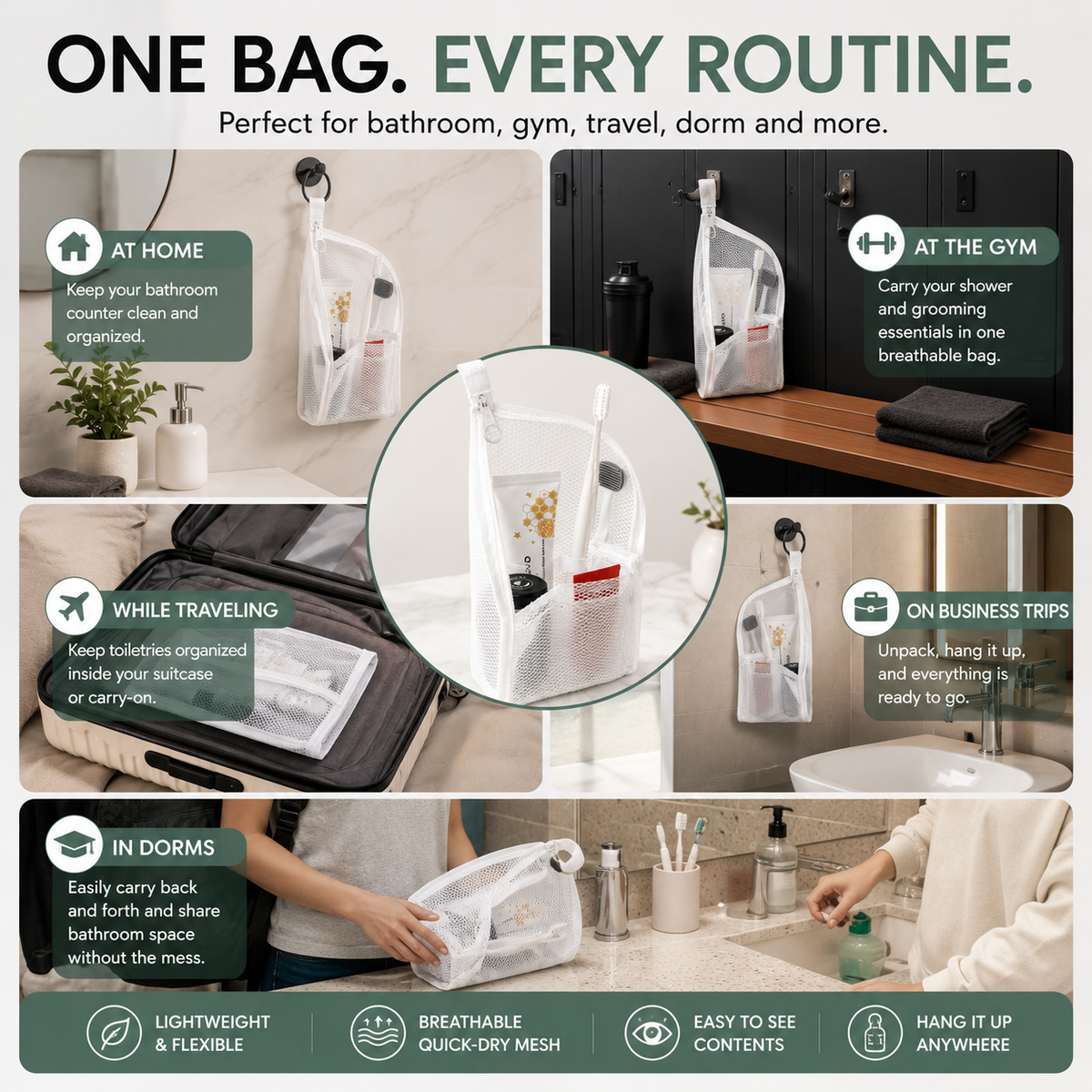 🧼 2-Pack Portable Quick-Dry Mesh Toiletry Bags