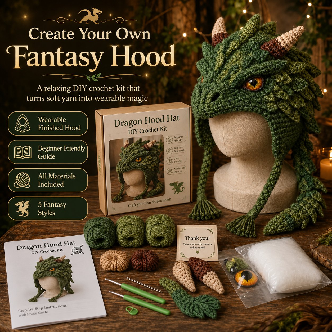 Fantasy Hood Hat DIY Crochet Kit
