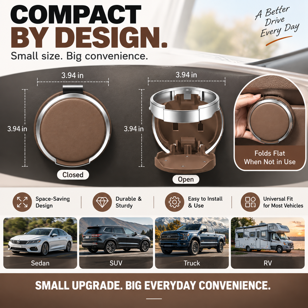 Universal Foldable Car Cup Holder – Space-Saving Drink & Phone Holder