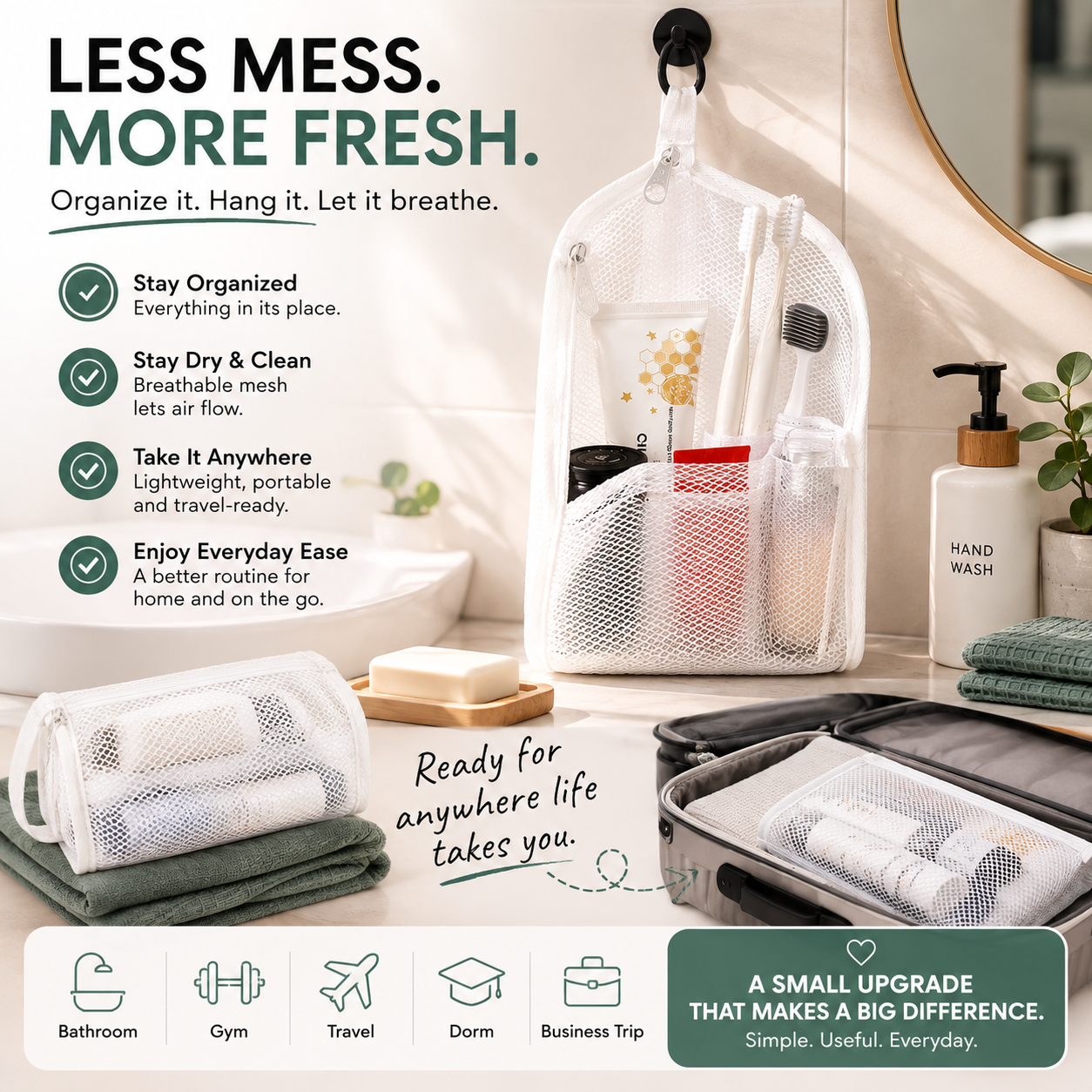 🧼 2-Pack Portable Quick-Dry Mesh Toiletry Bags