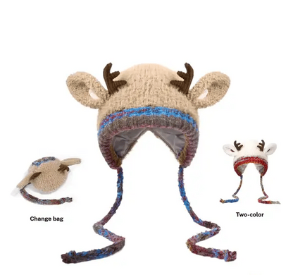 🔥 Warm Fluffy Christmas Reindeer Antler Hat | Cute 2-in-1 Wear
