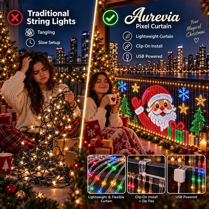 💡🎅Smart LED Matrix Balcony Curtain Light, Flowing Animation LED Curtain Lamp for Balcony