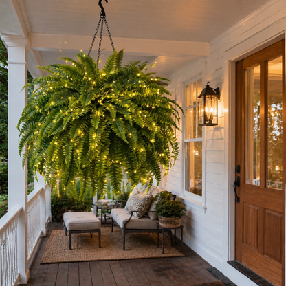 Oversized Pre-Lit Artificial Boston Ferns - No watering, No fading