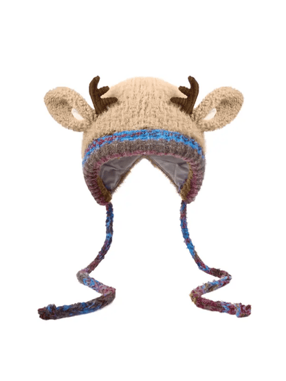 🔥 Warm Fluffy Christmas Reindeer Antler Hat | Cute 2-in-1 Wear