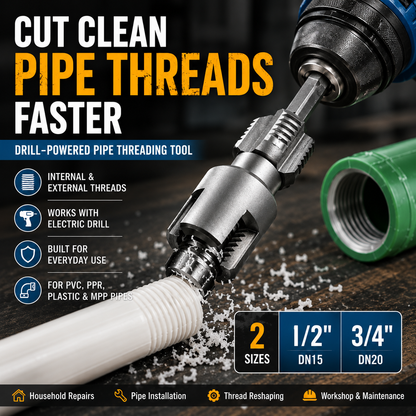 Drill-Powered Pipe Thread Cutting Bit