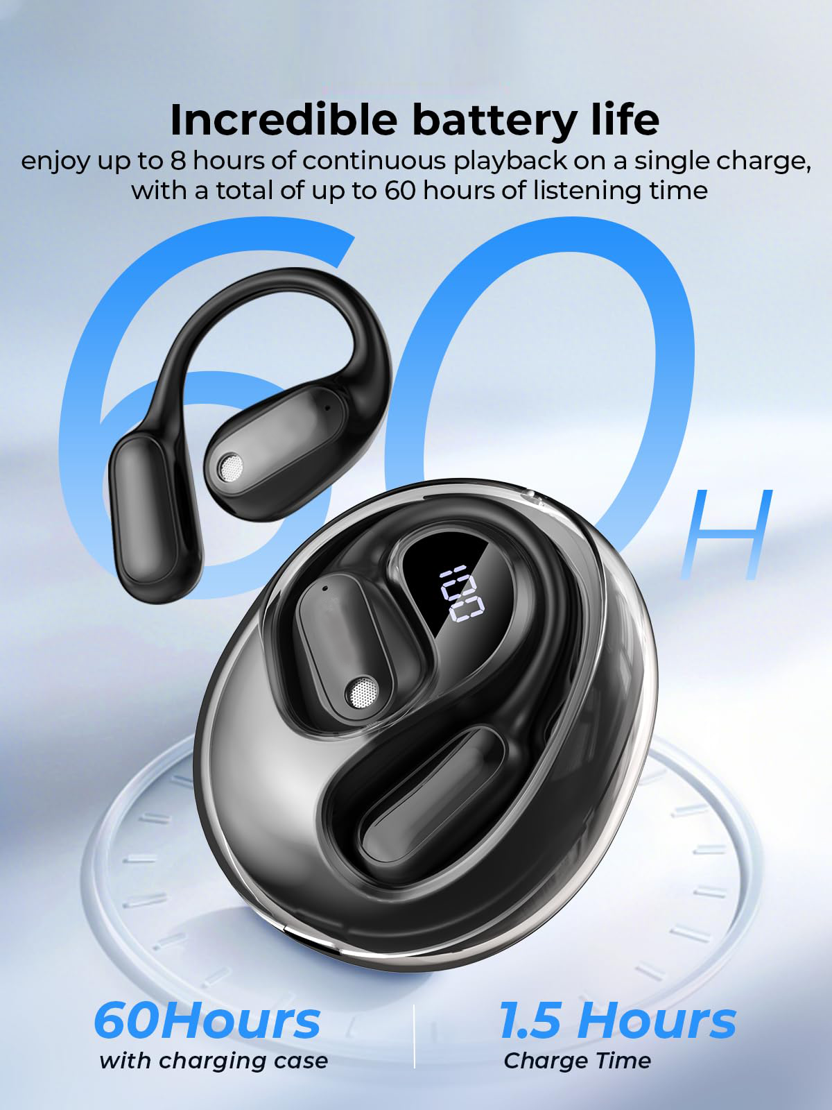 Wireless Bluetooth Earphones – Long Battery, Call & Music, LED Display, AI Translation