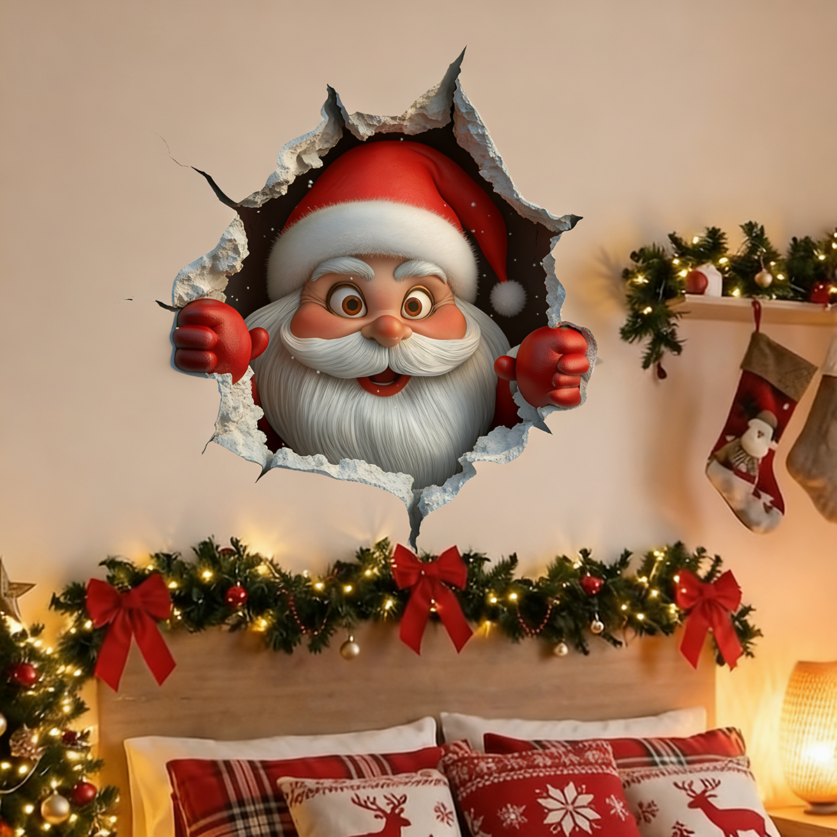 🔥Buy 5 Get 5[10Pcs &💥Free Shipping]Santa Claus Breakthrough Wall Stickers🎄