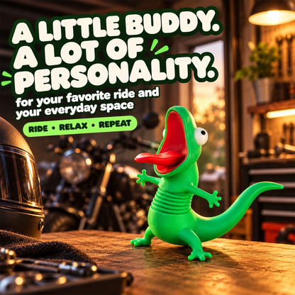 🦎 Funny Green Gecko Figurine – Playful Motorcycle & Desktop Decor
