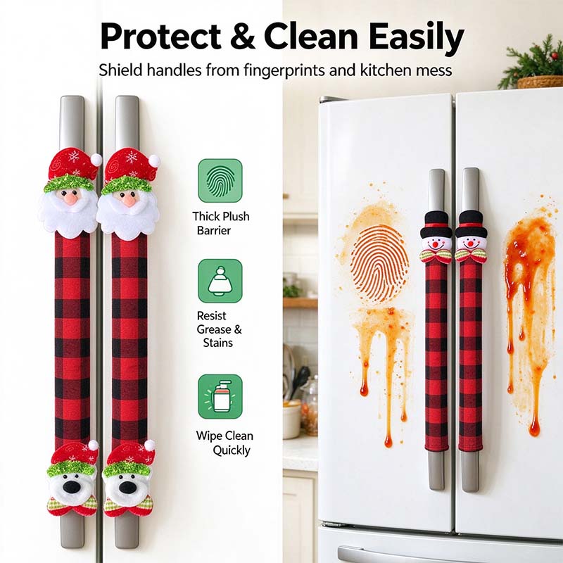 Christmas Refrigerator Handle Covers | Plush Plaid Wraps, product image 3