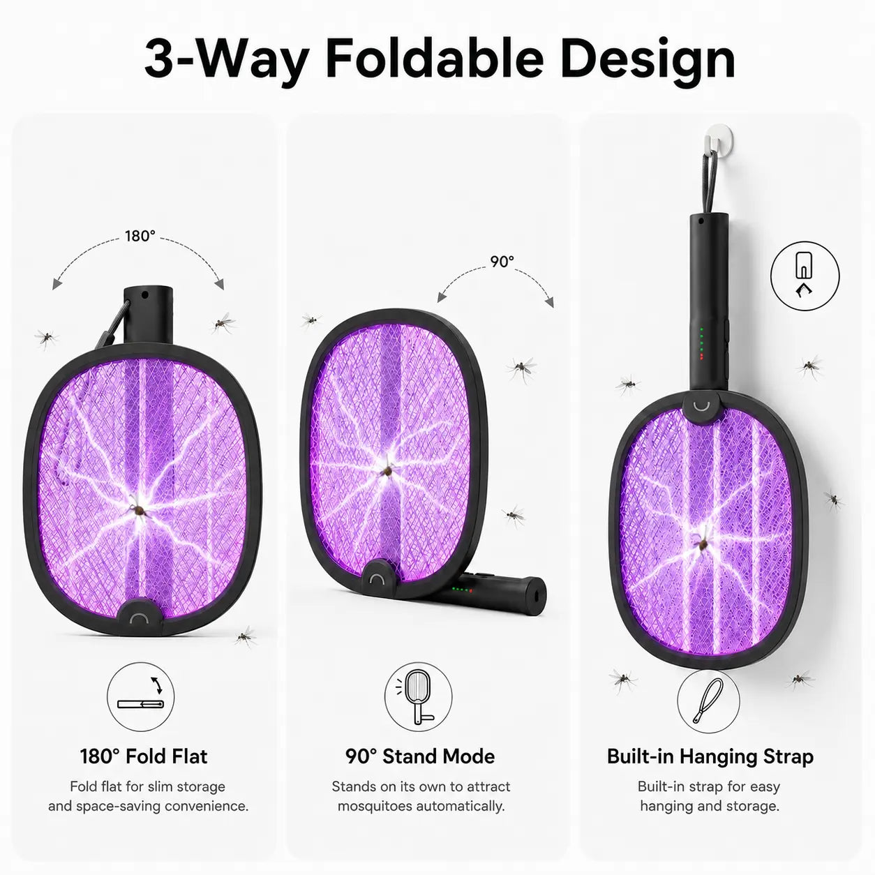 Rechargeable 2-in-1 Electric Bug Zapper Racket with UV Light