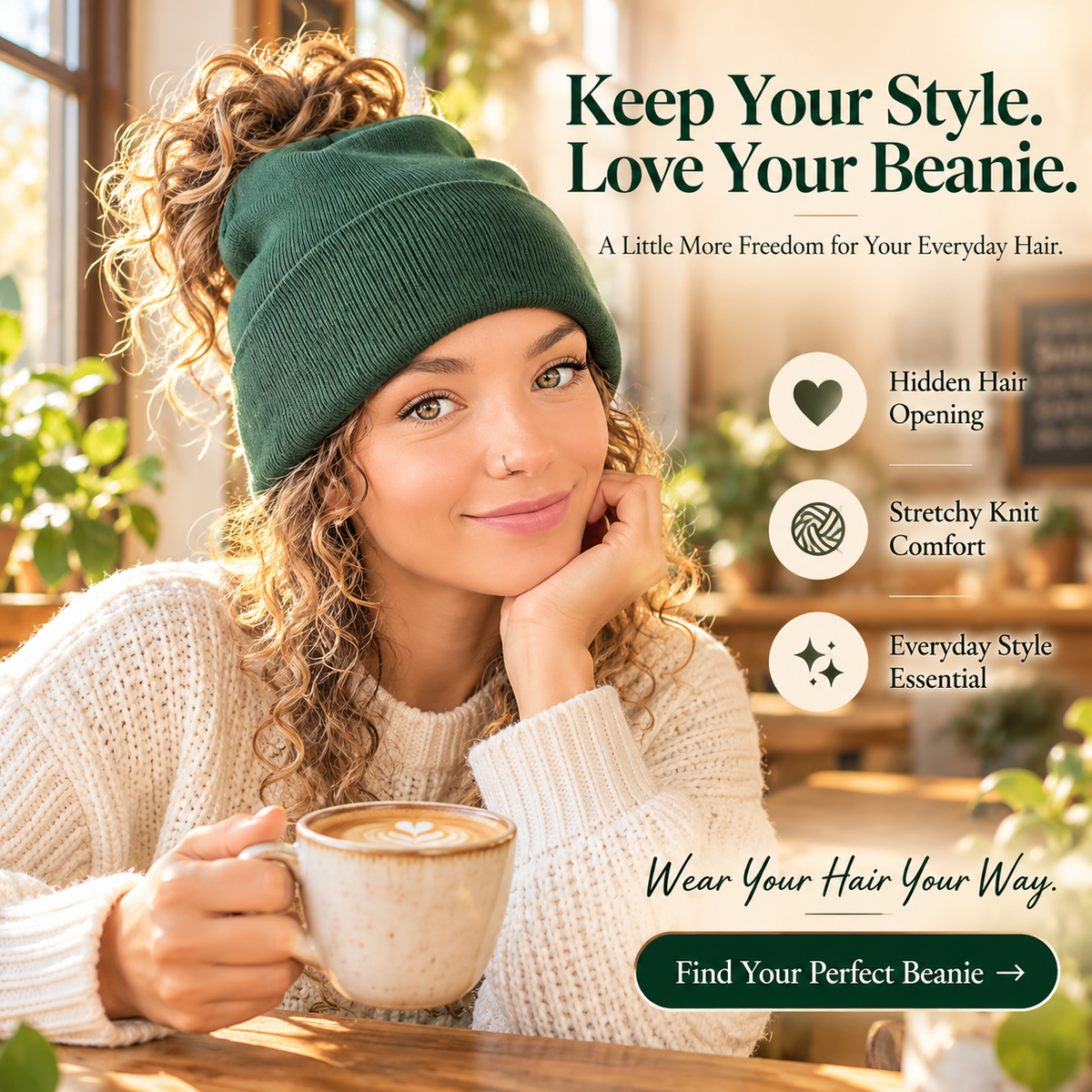 Messy Bun Beanie | Ribbed Knit Hat with Ponytail Opening, product image 8