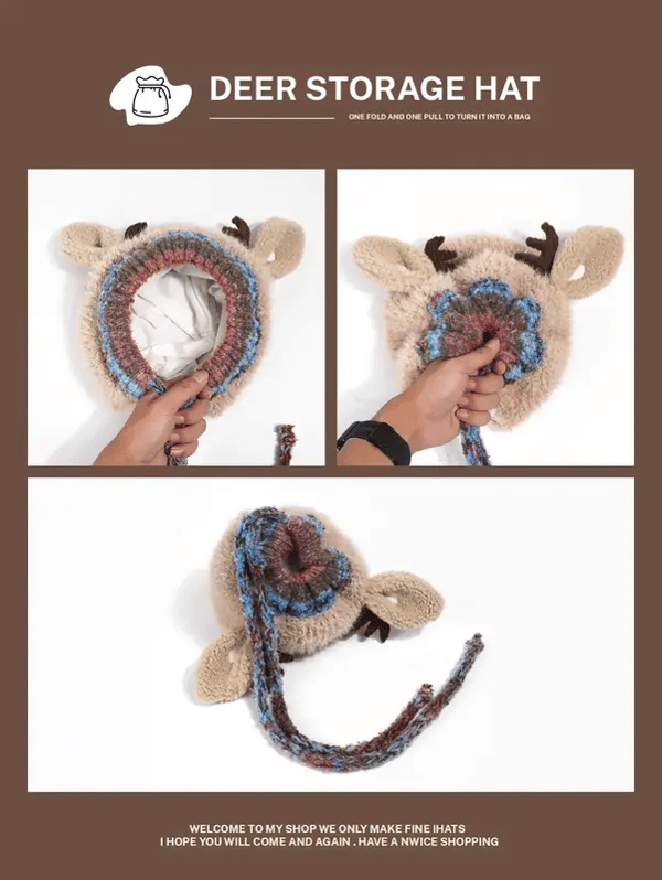 🔥 Warm Fluffy Christmas Reindeer Antler Hat | Cute 2-in-1 Wear
