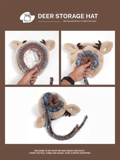 🔥 Warm Fluffy Christmas Reindeer Antler Hat | Cute 2-in-1 Wear
